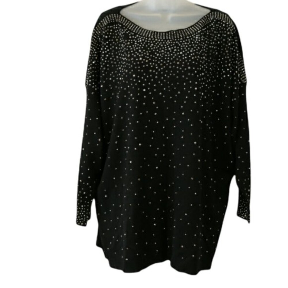 Vilo Milano Plus Size 1X Black Sparkly 90s Vintage Knit Sweater Metallic Gems